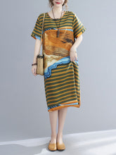 Ethnic Print Loose Round Neck Short Sleeve Dress